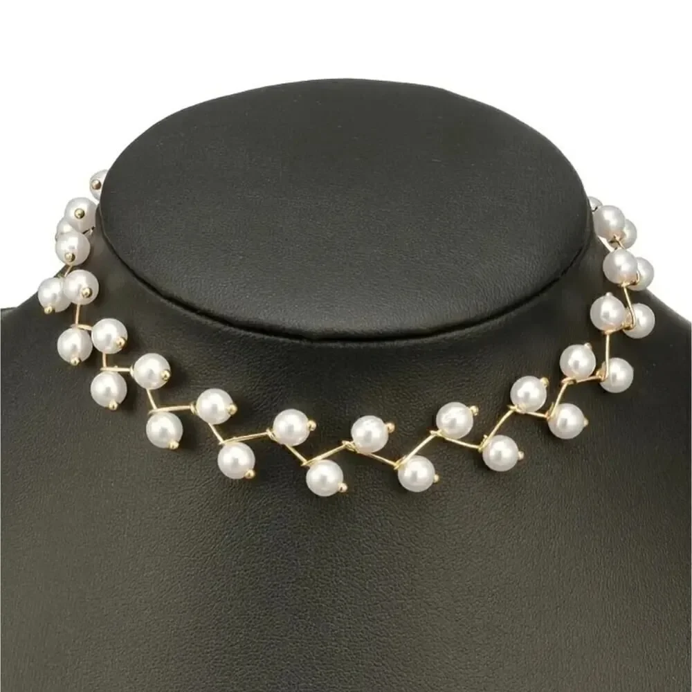 Bohemian Chic Faux Pearl Choker for Women Silver chain